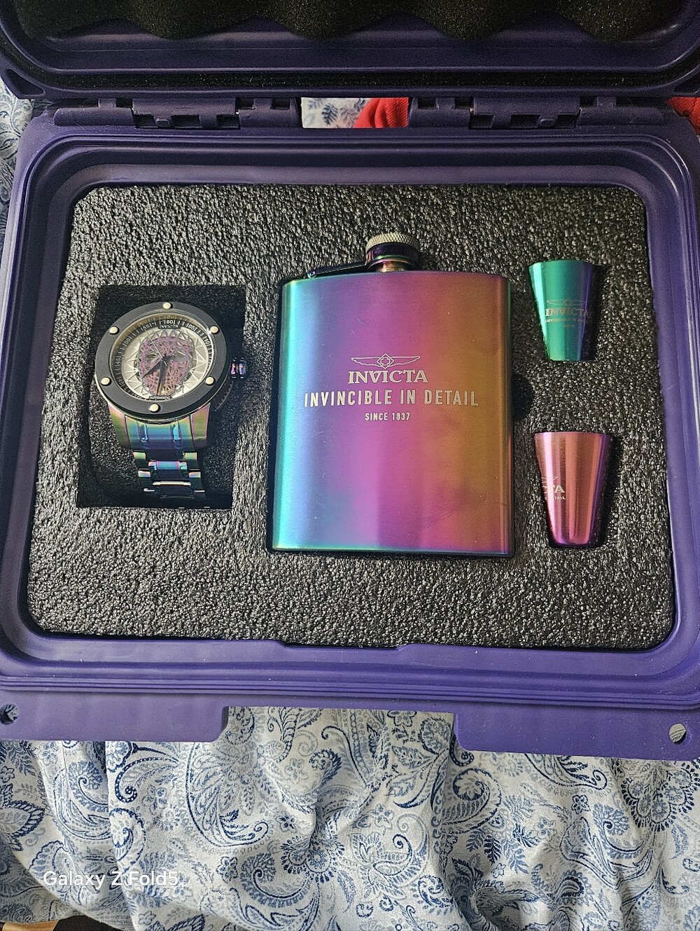 Invicta Iridescent Rainbow Watch and Flask Gift Set- Case And Automatic Watch